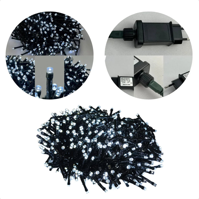 Pisca Festão 1000 LEDs Quentes com Estrobo Branco Frio - 50m/80m, Bivolt, Uso Interno e Externo